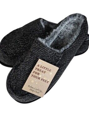 House Slippers Mens 10-11 NEW Gray -Sherpa Lined Slip On -AntiSlip -House Shoes